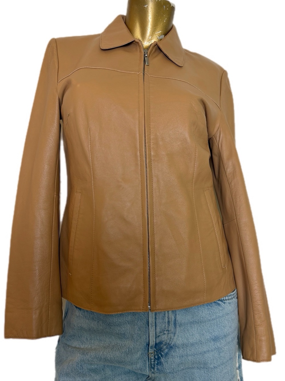 Y2K Vintage Wilson’s Leather Pelle Studio Camel Leather zipper closure Jacket  S